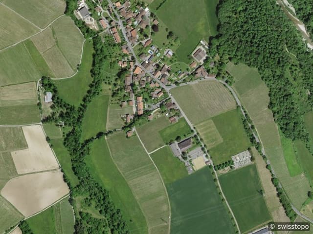 Luftbild Ort s Kellenberg 1283, Dardagny