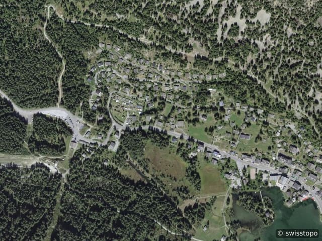 Vue aérienne de l’emplacement – 1938 Champex-Lac