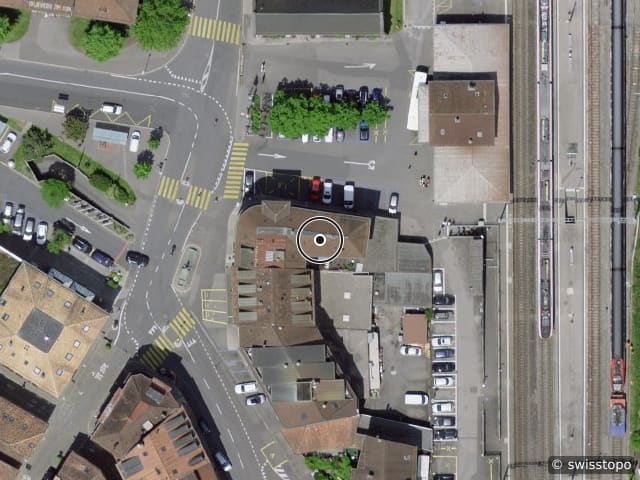 Luftbild Place de la Gare 1, Villeneuve